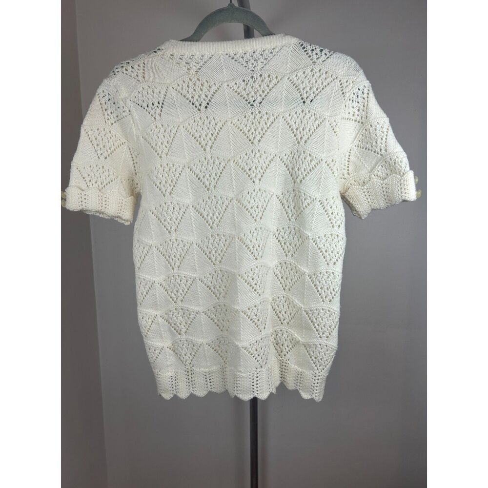 Vintage Crocheted Off White Cardigan Sweater 80s 70s Boho Hippie - Picture 2 of 3